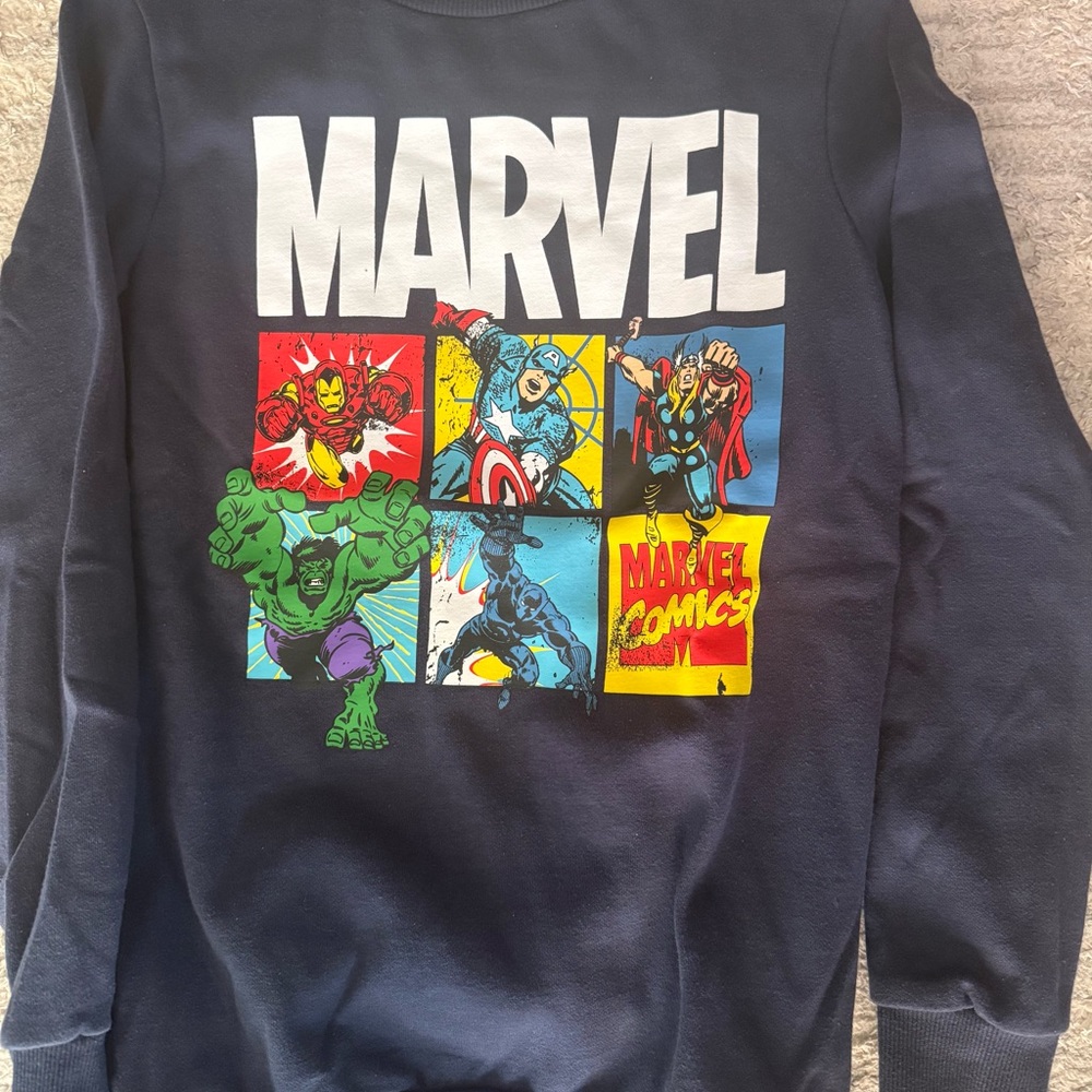 Marvel Men's Black Crewneck Sweater with Superhero Graphics